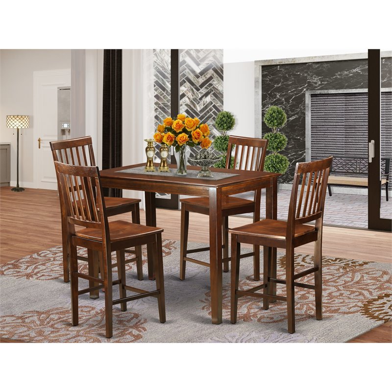 Pemberly Row 5-Piece Wood Dining Set in Mahogany