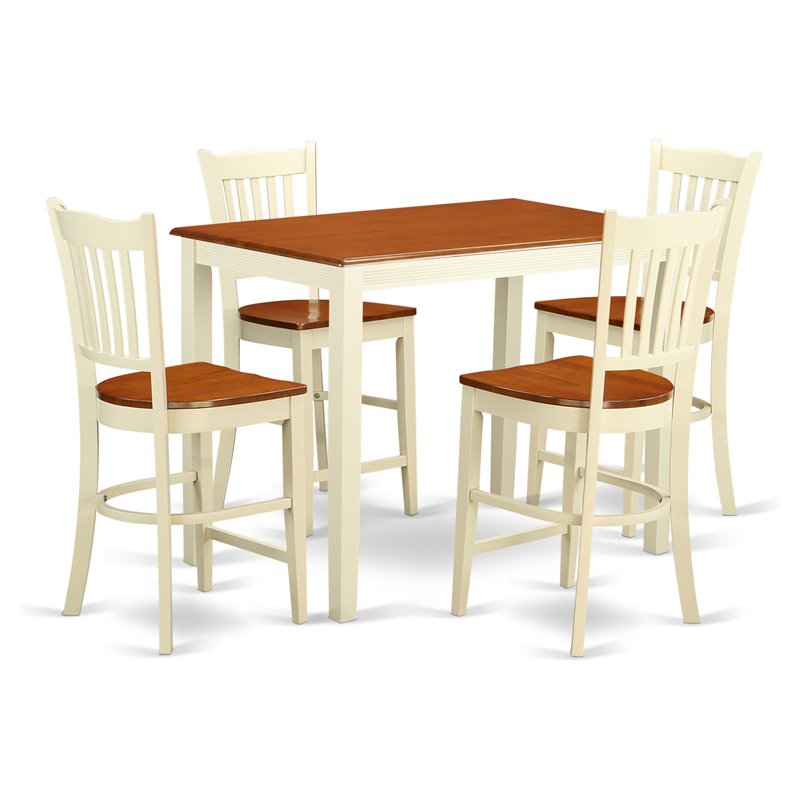 Pemberly Row 5-Piece Rubberwood Dining Set in Buttermilk and Cherry