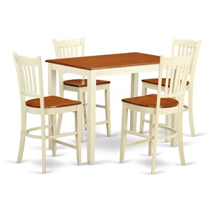 Pemberly Row 5-Piece Rubberwood Dining Set in Buttermilk and Cherry