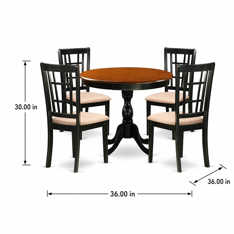 Pemberly Row 5-Pc Wood Dining Set with Round Table and Linen Chairs