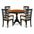 Pemberly Row 5-Pc Wood Dining Set with Round Table and Linen Chairs