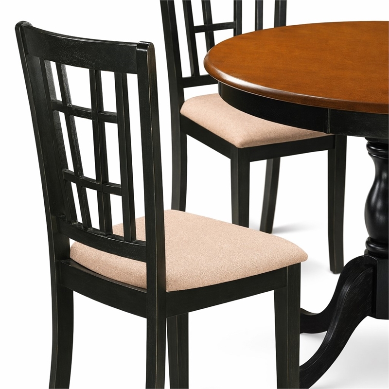 Pemberly Row 5-Pc Wood Dining Set with Round Table and Linen Chairs