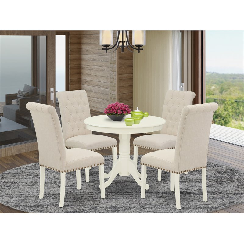 Pemberly Row 5-Piece Wood Dining Set with Upholstered Parson Chairs in White