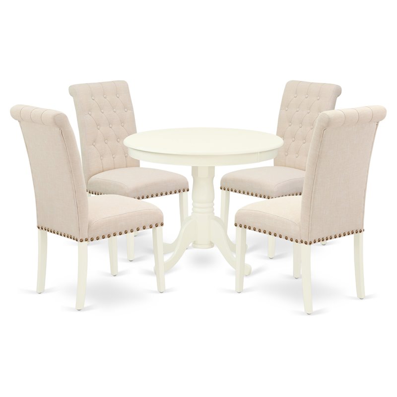Pemberly Row 5-Piece Wood Dining Set with Upholstered Parson Chairs in White