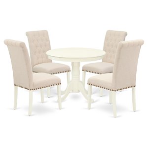 Pemberly Row 5-Piece Wood Dining Set with Upholstered Parson Chairs in White