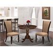 Pemberly Row 3-Piece Wood Dining Set in Mahogany and Light Sable Fabric