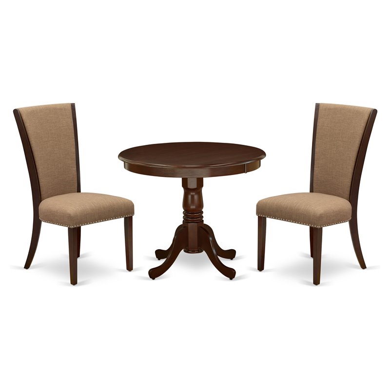 Pemberly Row 3-Piece Wood Dining Set in Mahogany and Light Sable Fabric