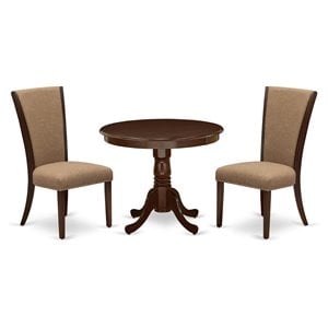 Pemberly Row 3-Piece Wood Dining Set in Mahogany and Light Sable Fabric