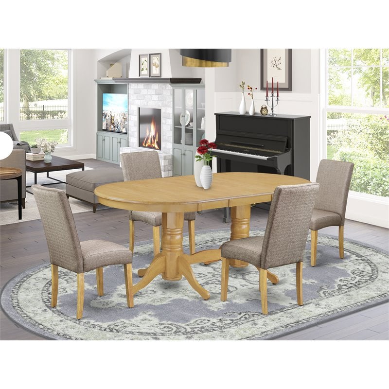 Pemberly Row 5-Piece Dining Set with Self-Storing Butterfly Leaf in Oak