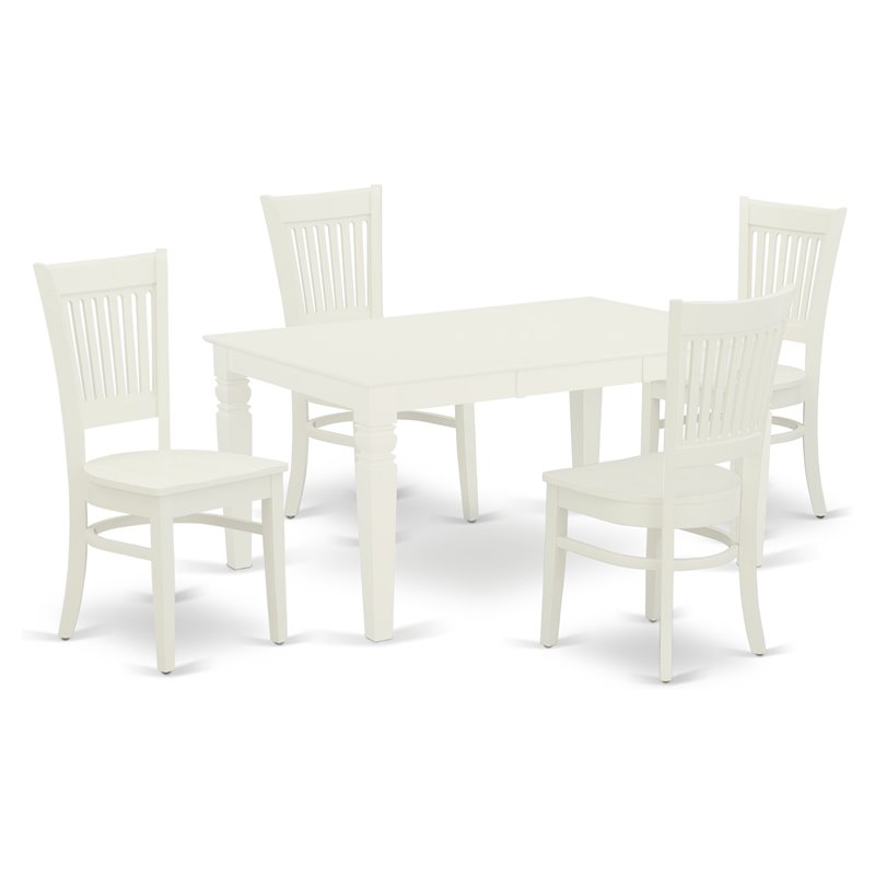 Pemberly Row 5-Piece Dining Set in Linen White Finish with Slatted Chairs