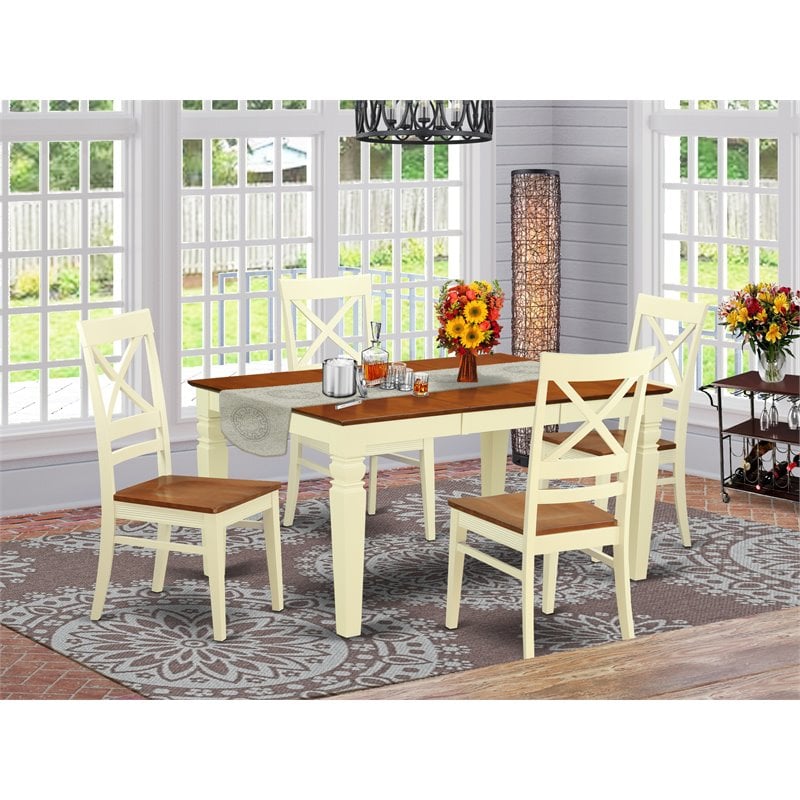 Pemberly Row 5-Piece Buttermilk & Cherry Wood Dining Set with Extension Leaf