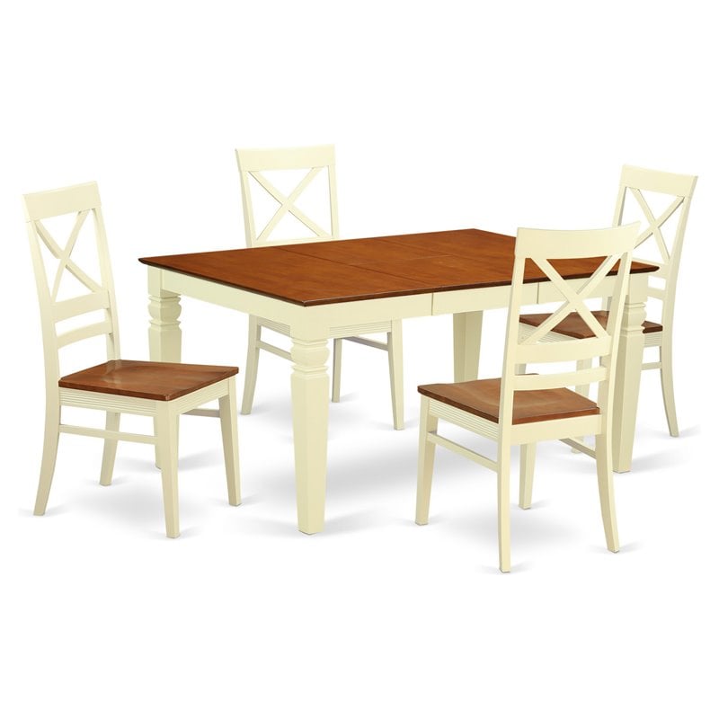 Pemberly Row 5-Piece Buttermilk & Cherry Wood Dining Set with Extension Leaf
