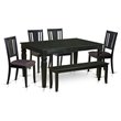 Pemberly Row 6-Piece Wood Dining Table Set with Bench in Black
