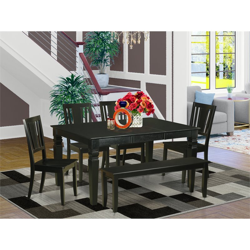 Pemberly Row 6-Piece Wood Dining Table Set with Bench in Black