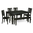 Pemberly Row 6-Piece Wood Dining Table Set with Bench in Black