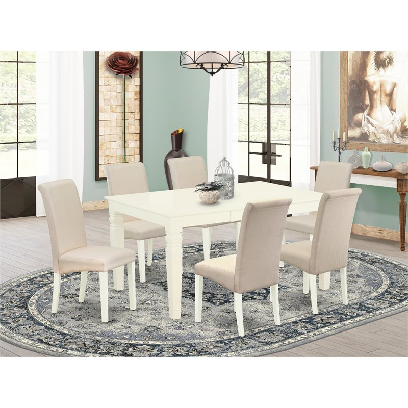 Pemberly Row 7-Piece Wooden Dining Set in Linen White and Cream