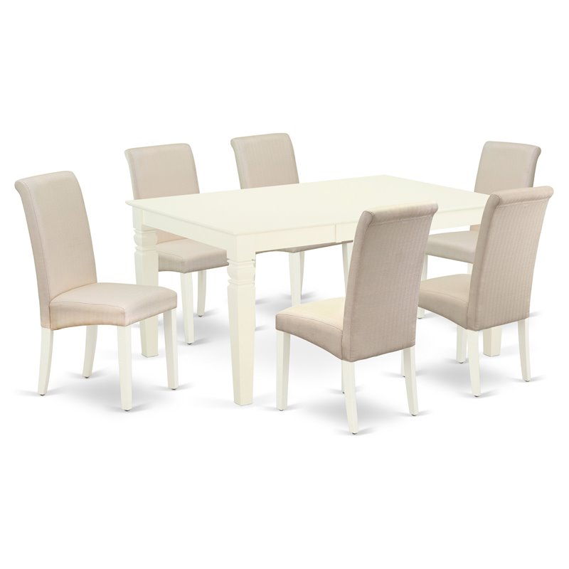 Pemberly Row 7-Piece Wooden Dining Set in Linen White and Cream