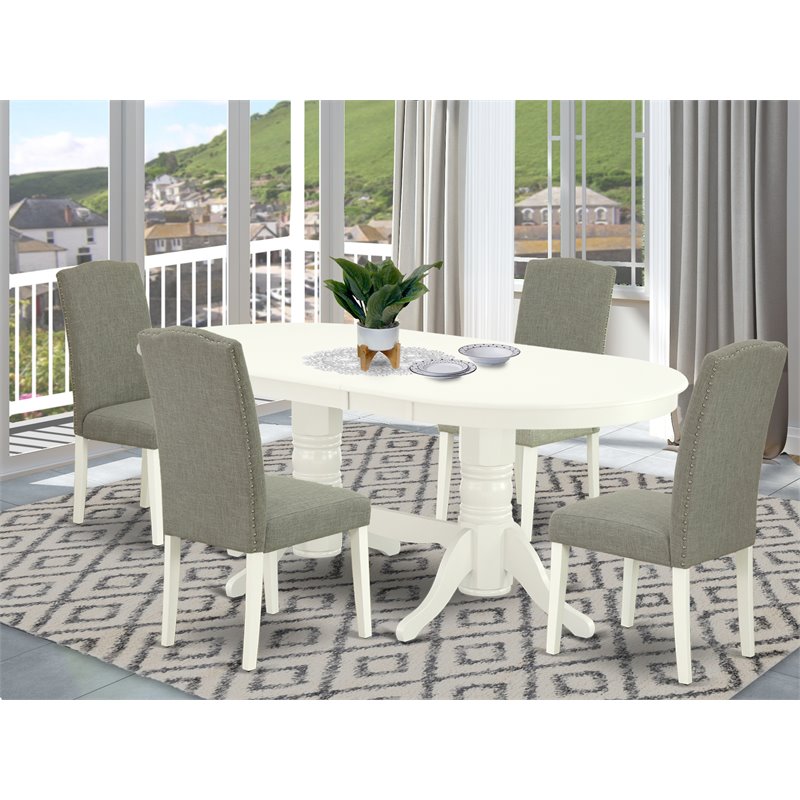 Pemberly Row 5-Piece Dining Set with Self-Storing Leaf in White and Shitake