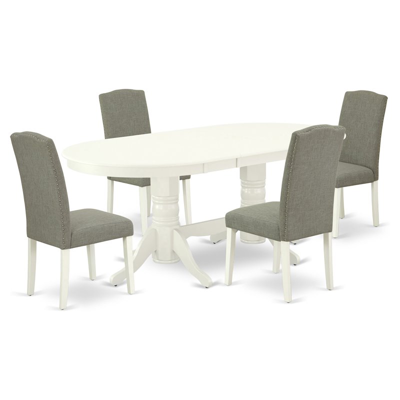 Pemberly Row 5-Piece Dining Set with Self-Storing Leaf in White and Shitake