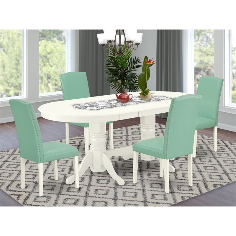 Pemberly Row 5-Piece Table and Chairs Set with White and Pond Finish