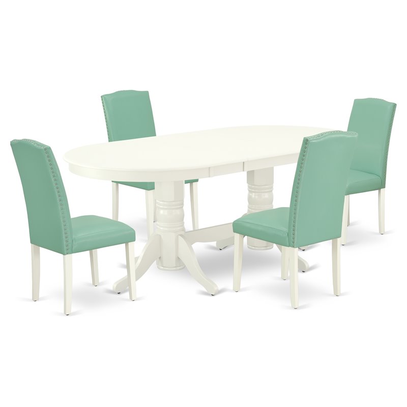Pemberly Row 5-Piece Table and Chairs Set with White and Pond Finish