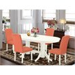 Pemberly Row 5-Piece White Dining Set with Pink Flamingo Parson Chairs