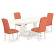 Pemberly Row 5-Piece White Dining Set with Pink Flamingo Parson Chairs