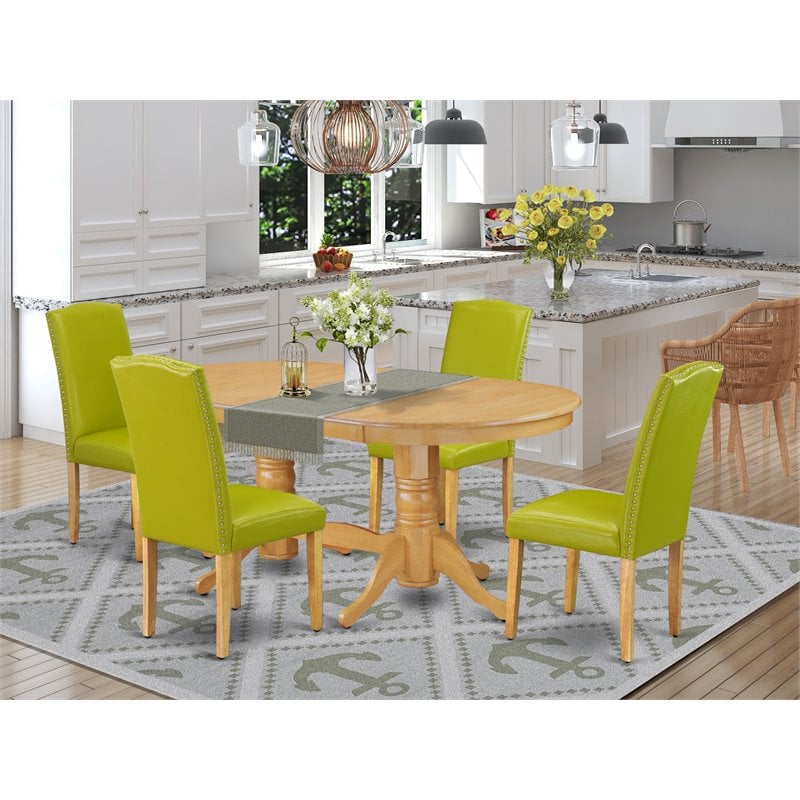 Pemberly Row 5-Piece Wood Dining Set with Oval Table in Oak/Autumn Green