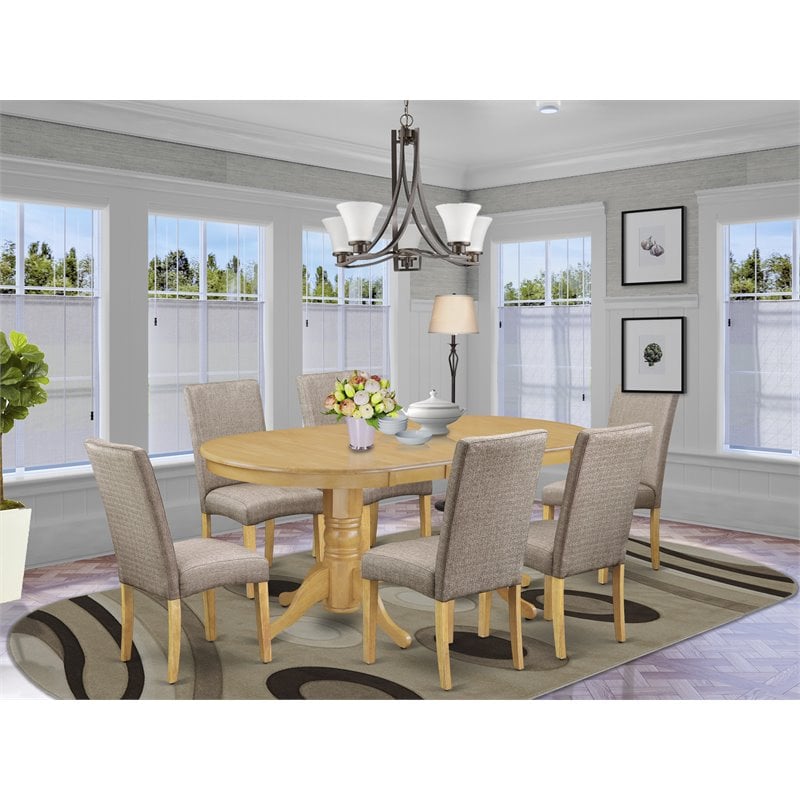 Pemberly Row 7-Piece Oval Dining Set with Rubber Wood in Oak and Dark Khaki