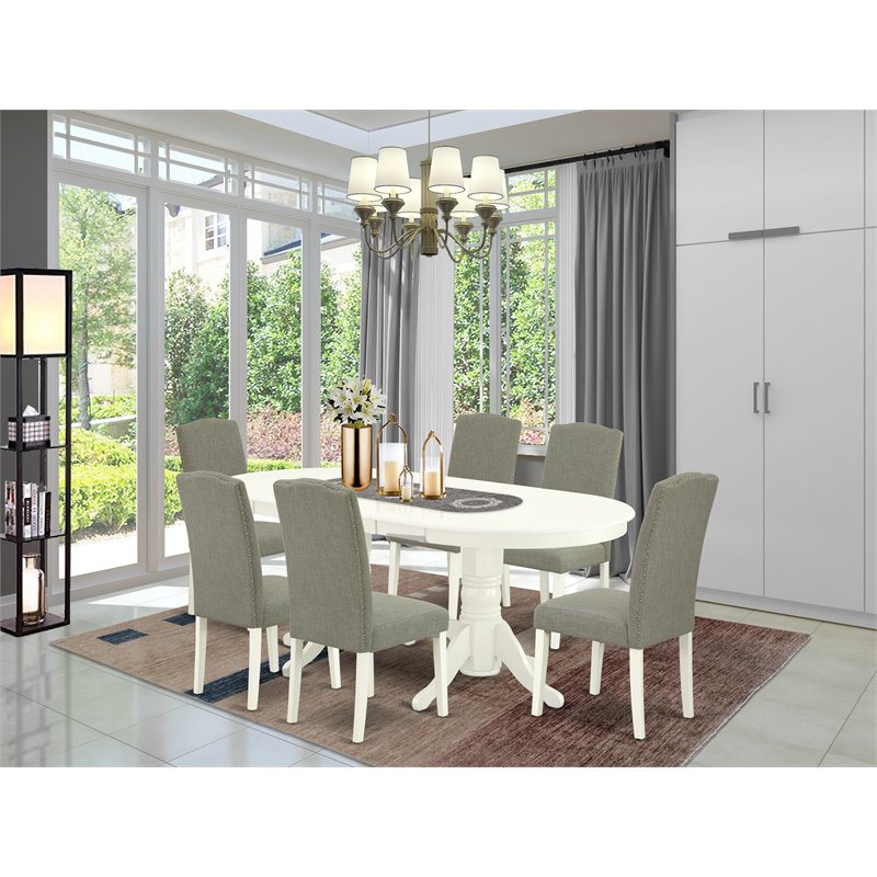 Pemberly Row 7-Piece Wood Dining Set in Linen White with Dark Shitake