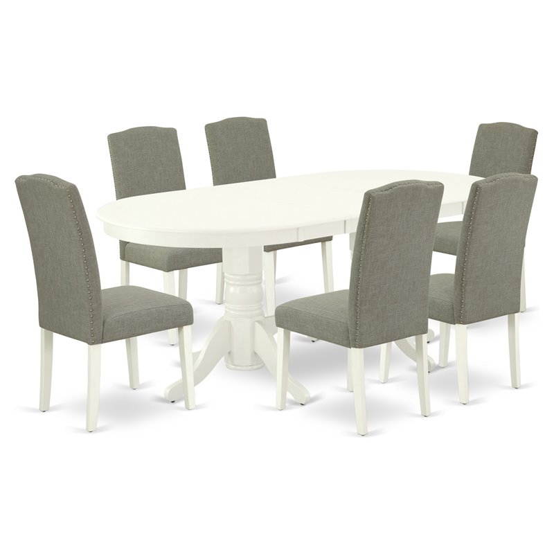 Pemberly Row 7-Piece Wood Dining Set in Linen White with Dark Shitake
