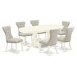 Pemberly Row 7-Piece Dining Room Set with Linen White Table and Doeskin Chairs