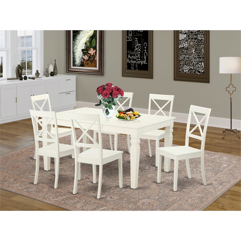 Pemberly Row 7-Piece Dining Set with Wood Chairs in Smooth Linen White Finish