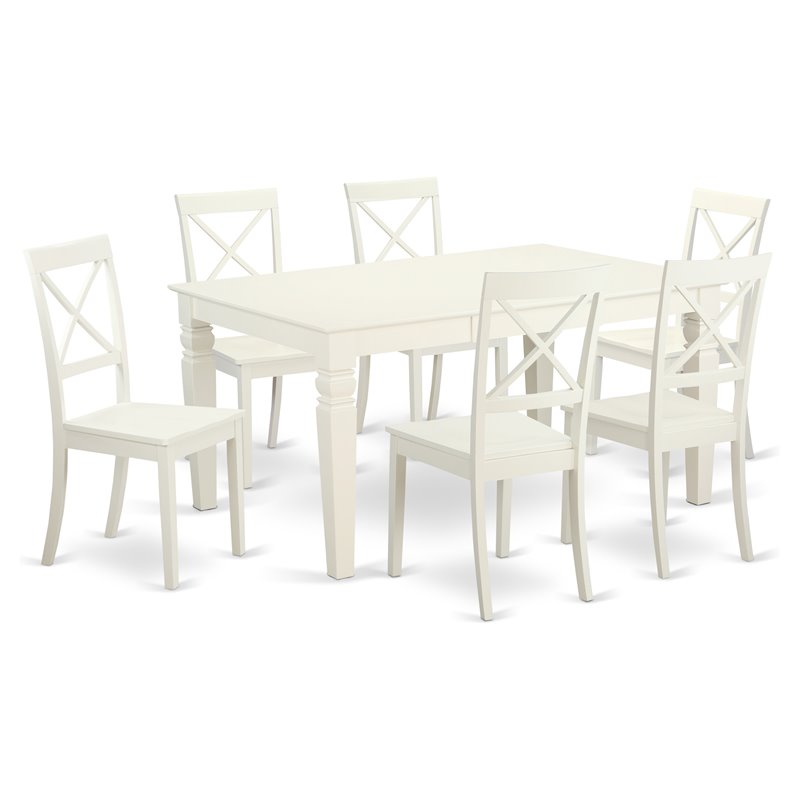 Pemberly Row 7-Piece Dining Set with Wood Chairs in Smooth Linen White Finish