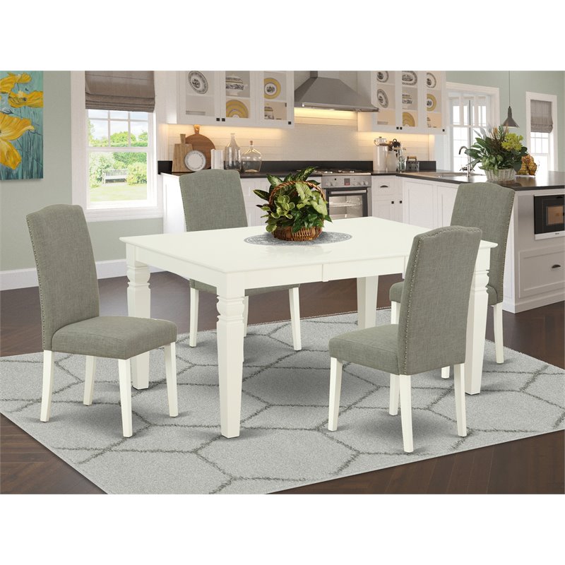 Pemberly Row Dining Set with Table and Parson Chairs in Linen White/Dark Shitake