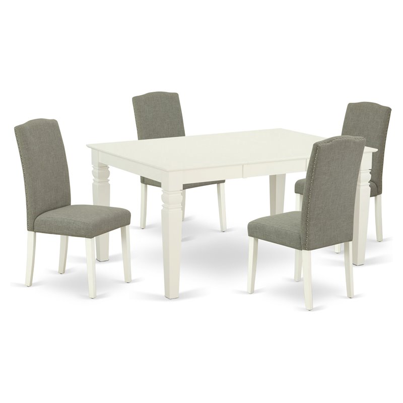 Pemberly Row Dining Set with Table and Parson Chairs in Linen White/Dark Shitake