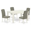 Pemberly Row Dining Set with Table and Parson Chairs in Linen White/Dark Shitake