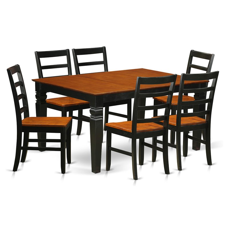 Pemberly Row 7-Piece Kitchen Table and Chair Set in Black and Cherry Wood Finish