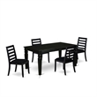 Pemberly Row 5-Piece Black Dining Set with Rubberwood Chairs