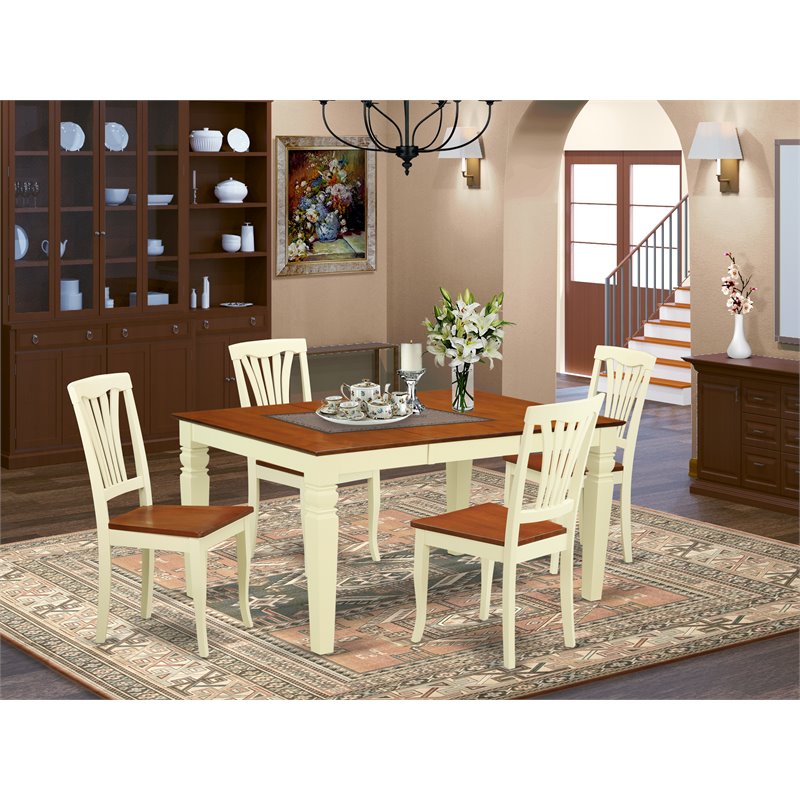 Pemberly Row 5-Piece Wood Dining Table Set in Buttermilk and Cherry Finish
