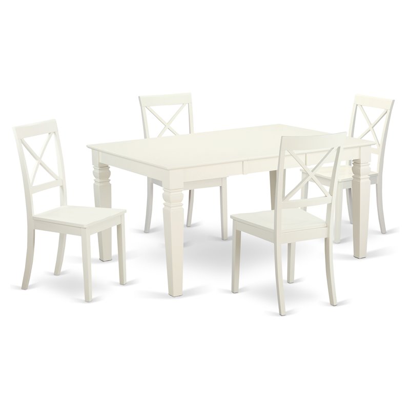 Pemberly Row 5 Pc Wood Dining Table Set in Linen White with Smooth Finish