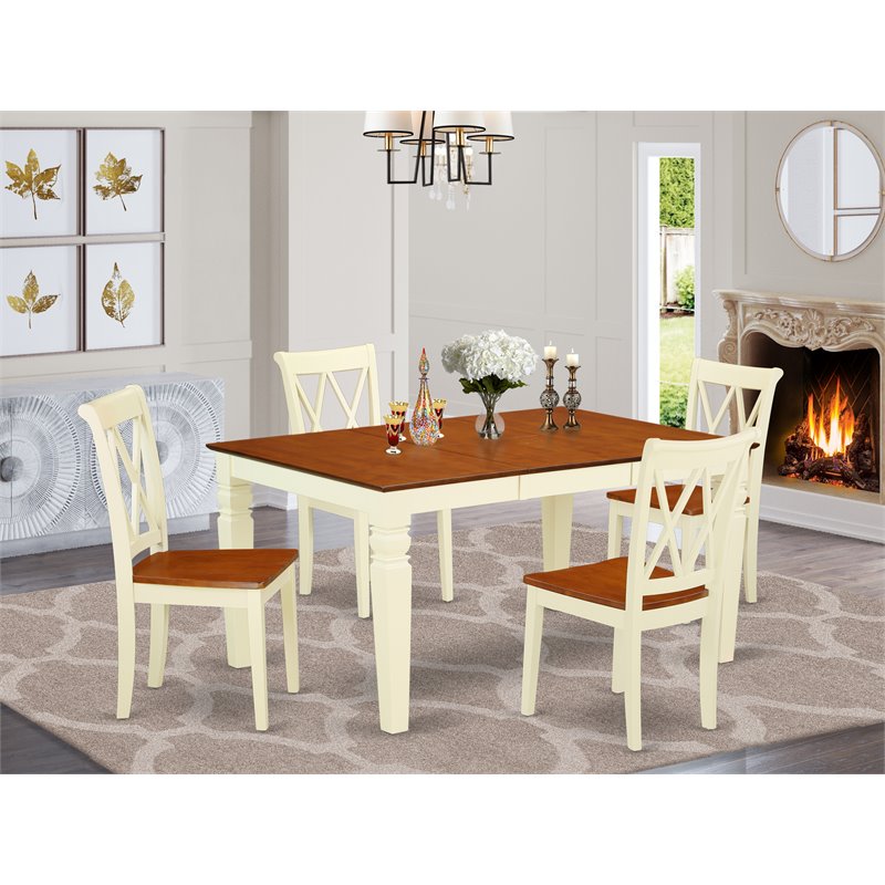 Pemberly Row 5 Pc Dining Table Set in Buttermilk & Cherry Hardwood
