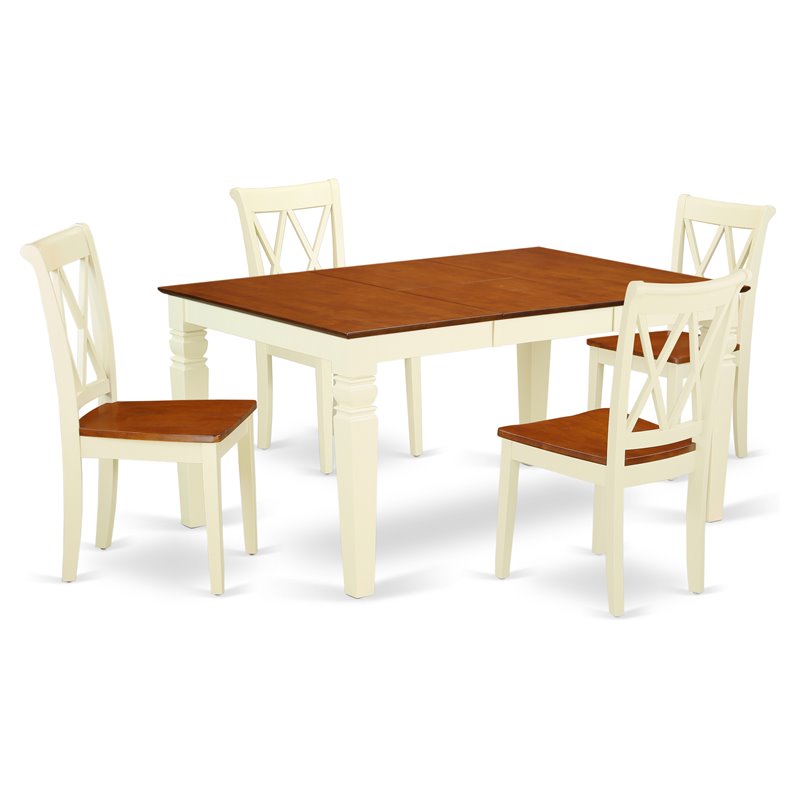 Pemberly Row 5 Pc Dining Table Set in Buttermilk & Cherry Hardwood