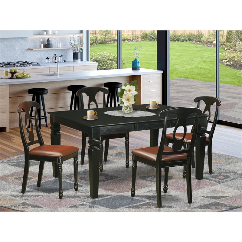 Pemberly Row 5-Piece Wood Dining Set with Leather Chairs in Black Finish