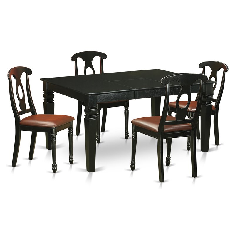 Pemberly Row 5-Piece Wood Dining Set with Leather Chairs in Black Finish