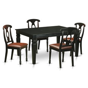 Pemberly Row 5-Piece Wood Dining Set with Leather Chairs in Black Finish