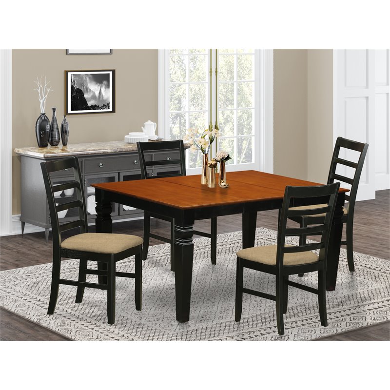 Pemberly Row 5-Piece Wood Dining Set with Linen Seats in Cherry