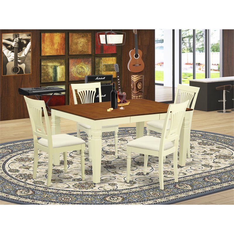 Pemberly Row 5-Piece Wood Dining Set with Linen Seats in Cherry