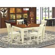 Pemberly Row 5-Piece Wood Dining Set with Linen Seats in Cherry