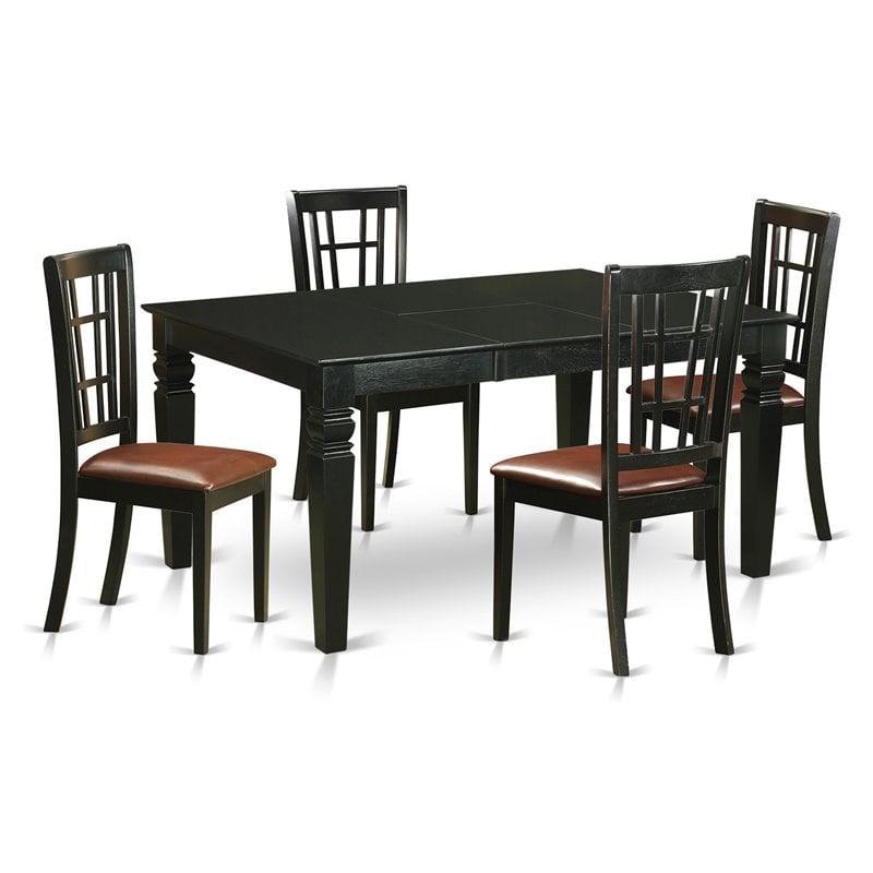 Pemberly Row 5-Piece Wood Dining Set with Butterfly Leaf in Black Finish
